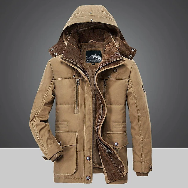 Men's Winter Coat Fleece Jacket Warm Thicken Outdoor Daily Wear Solid Color Outerwear Clothing Apparel Blue Green khaki 9