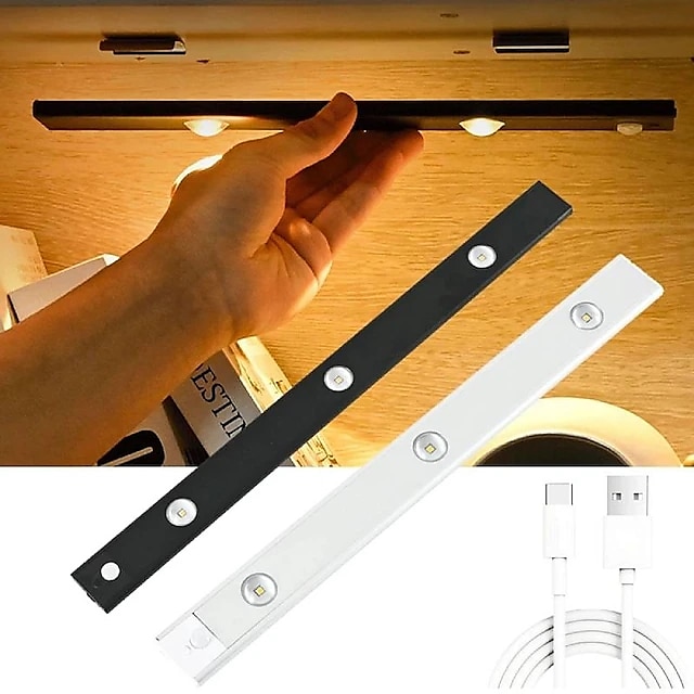  Sensor-Nachtlicht, LED-Auto-Bewegungssensor, wiederaufladbares USB-LED-Licht, 3 Farben, Dimmung, 20/30/40 cm, 2/3 LEDs für Küche, Kleiderschrank, Schrank, Treppenkanalbeleuchtung