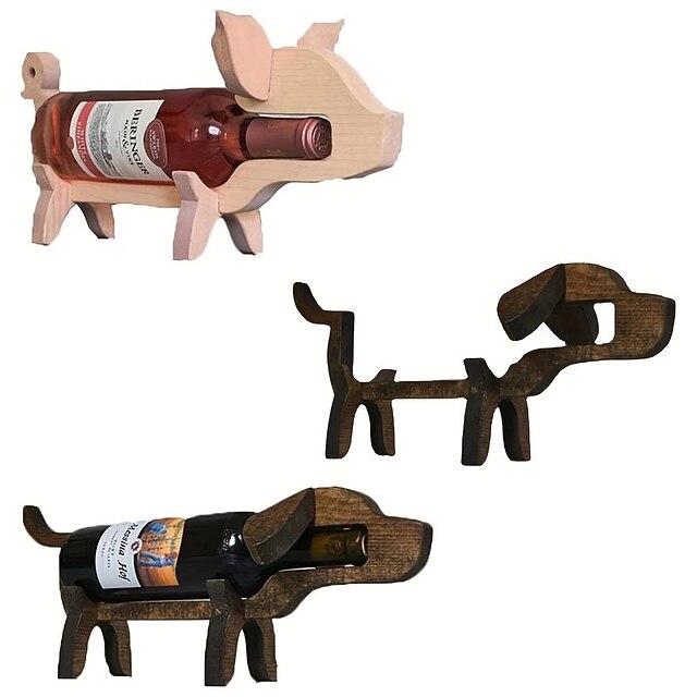 1pc, Wooden Wine Rack, Pig Dog Shaped 3D Animal Wine Bottle Holder