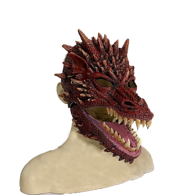  Masque de dinosaure à bouche mobile, animal dragon blanc, masque en latex pour adulte, tyrannosaure rex effrayant, couvre-chef
