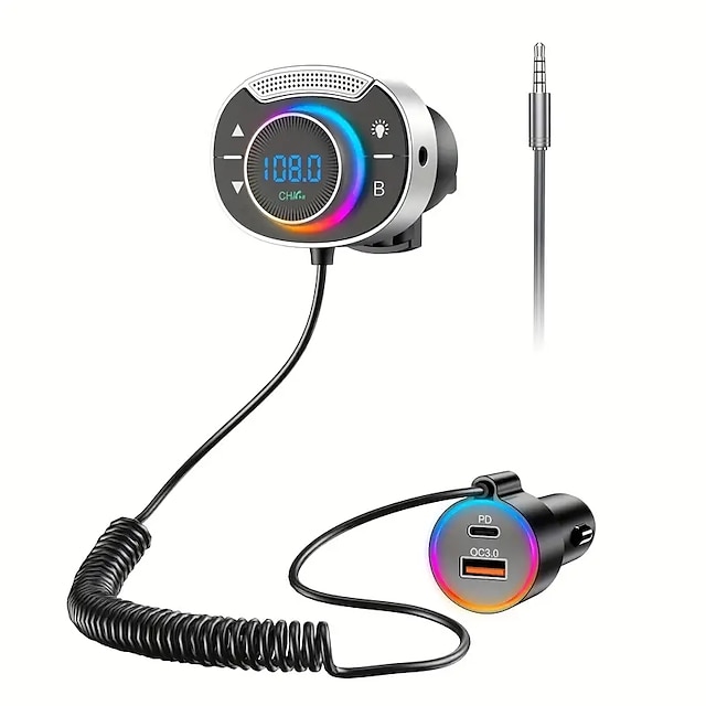  車のワイヤレス Bluetooth 5.3。デュアル USB カーチャージャー、伸縮ケーブル付きコードサポート、ハンズフリー通話、ワイヤレスカーアダプターサポート、pd3.0 qc3.0