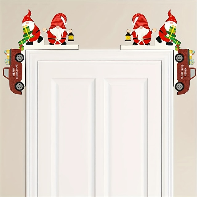  1 ensemble d'accessoires de décoration d'arbre de Noël en bois festifs - 4 styles pour cadre et coin de porte de table - décoration de père Noël et de vacances pour la maison et la chambre