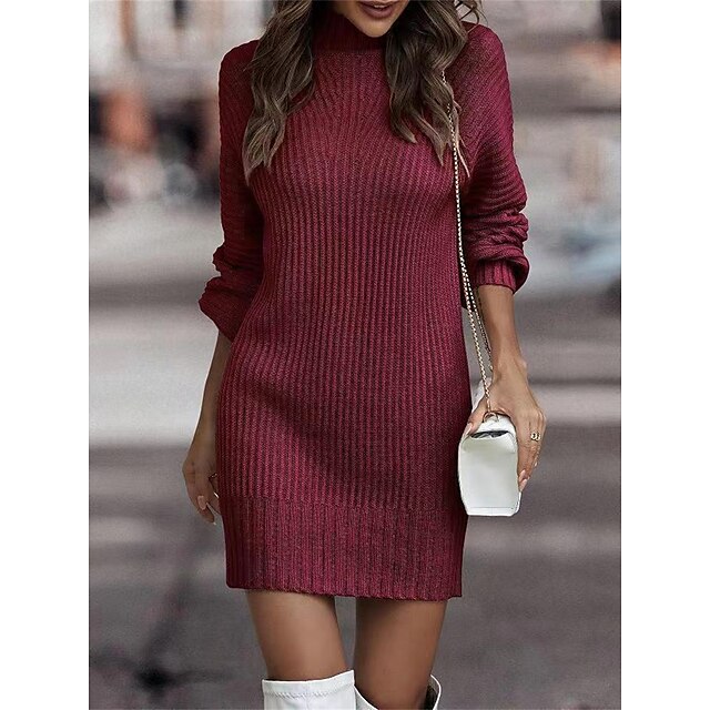  Women's Sweater Dress Sheath Dress Knit Dress Warm Mini Dress Outdoor Casual Vacation Going out Pure Color Long Sleeve Turtleneck 2023 Loose Fit Black White Pink S M L XL