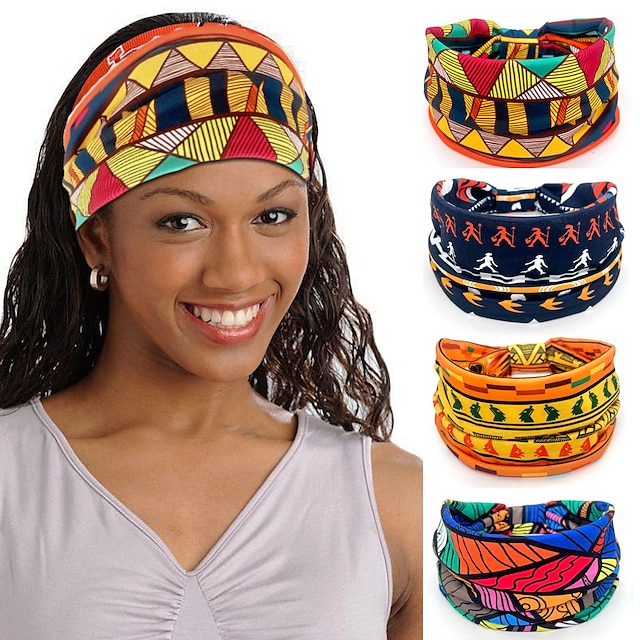  kvinners hårbånd afrikanske trykte mønstre bred kant elastisk knutesport yoga pannebånd damehodeplagg hårtilbehør