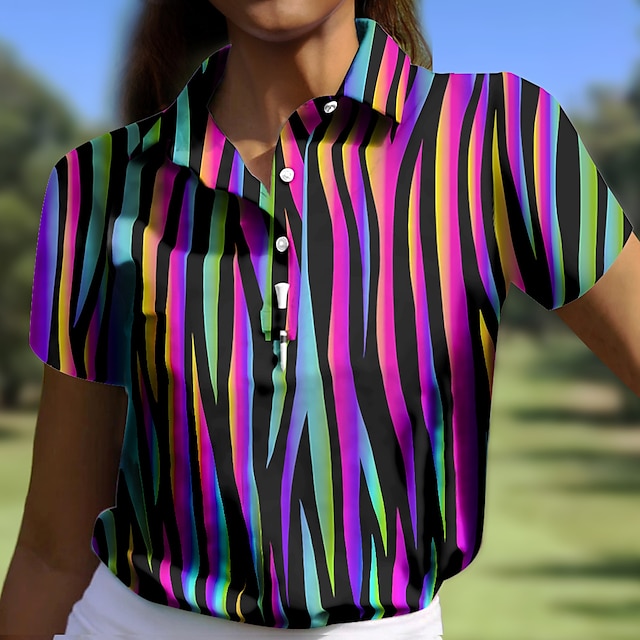  Women's Golf Polo Shirt Yellow / Black Black / Orange Black with White Short Sleeve Sun Protection Top Stripes Ladies Golf Attire Clothes Outfits Wear Apparel