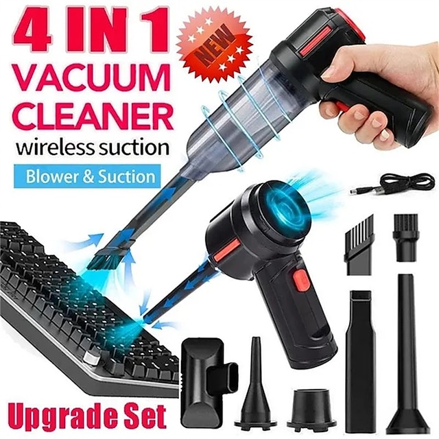  4-in-1 New Cordless Car Vacuum Cleaner Blowing and Sucking Multifunctional Strong Suction Mini Wireless Car Vacuum Cleaner Handheld Air Duster Wet Dry Use for Home Office Car Cleaning Pet Hair Cleanin