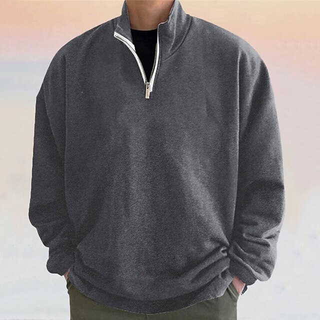 Men's Sweatshirt Quarter Zip Sweatshirt Black White Yellow Navy Blue