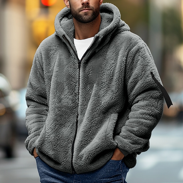  Herre Hattetrøje Overtøj Hættetrøje i fleece Sort Navyblå Kakifarvet Mørkegrå Hætte Vanlig Sport & Udendørs Daglig Ferie Gade Sej Afslappet Efterår vinter Tøj Hættetrøjer Sweatshirts