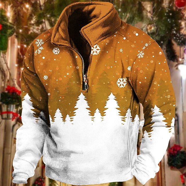 DENGJIAMY Heren kerstboom shirt lange mouw V-hals kerst sweatshirt