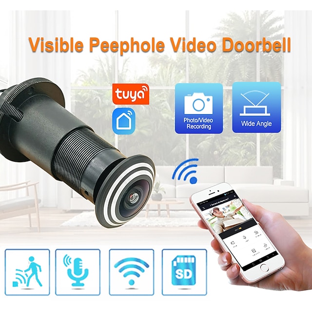  Mirilla de vídeo tuya smart life, cámara wifi con detección de movimiento, visor de puerta, vídeo inalámbrico, cámara ocular, protección de seguridad para el hogar