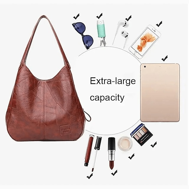 Boutique Brown Large Capacity Faux Leather Shoulder Bag