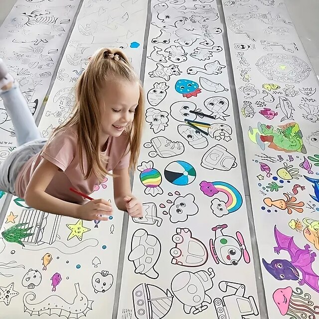  3m crianças doodle pintura rolo rolo de papel pintura diy pintura preenchimento de cor desenvolver imaginação ferramentas de pintura (sem caneta rolo de pintura sem cor)
