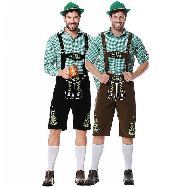  Cerveza Oktoberfest Disfraz Lederhosen Camisas bávaro bávaro Alemán prados Hombre Paño de estilo tradicional Blusa Pantalones cortos Sombrero
