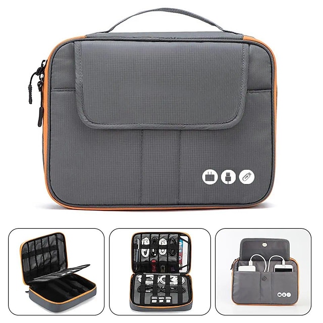  Acoki bolsa organizadora de acessórios eletrônicos de viagem de nylon de alta qualidade com 2 camadas, bolsa de transporte para gadgets de viagem, tamanho perfeito adequado para ipad