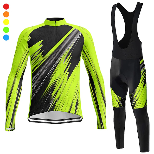 Men's Cycling Jersey with Bib Tights Long Sleeve Mountain Bike MTB Road Bike Cycling Winter Yellow Red Blue Graphic Bike Clothing Suit 3D Pad Breathable Quick Dry Back Pocket Polyester Spandex Sports 12