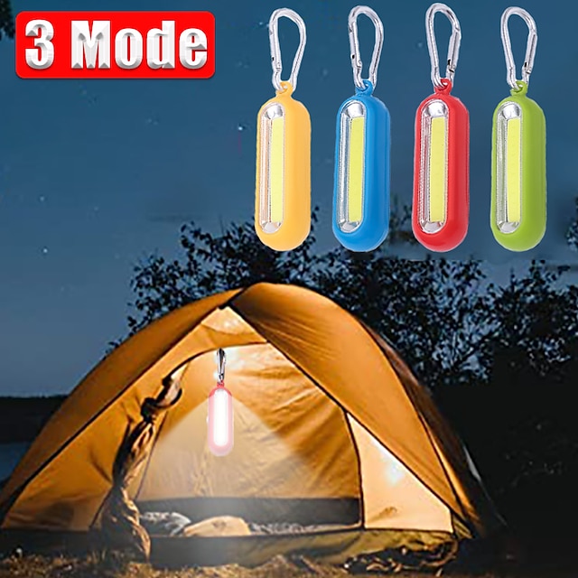  Mini lampe de poche portable cob led, porte-clés, 3 modes, alimentée par batterie, pour camping en plein air, randonnée, pêche, torche