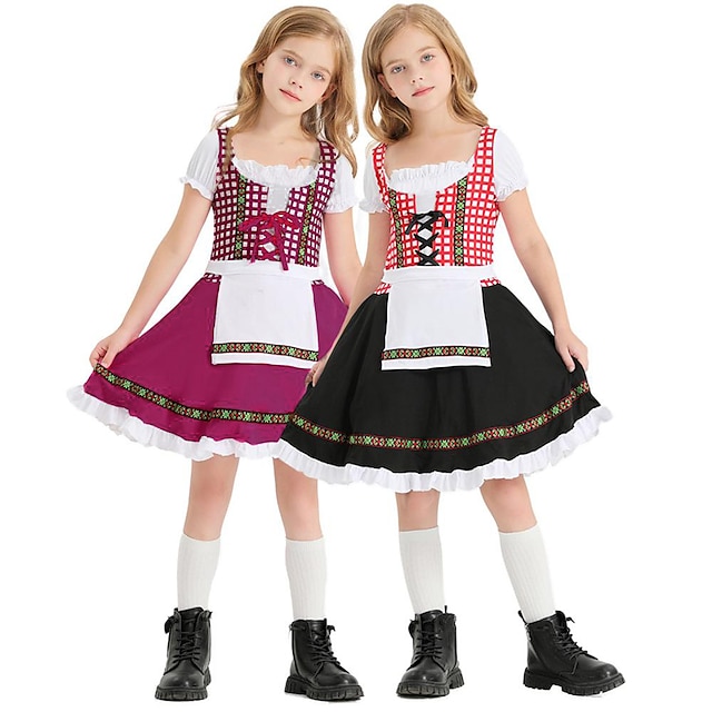  Halloween Carnival Oktoberfest Beer Costume Dress Costume Dirndl Oktoberfest / Beer Bavarian Cosplay Costume Wiesn Wiesn Girls' Traditional Style Cloth Dress Apron