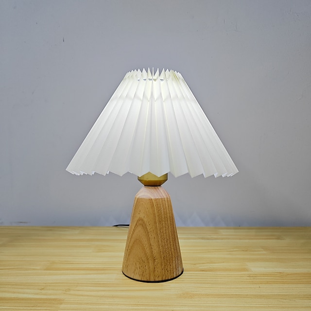  Plissee Tischlampe DIY Keramik Tischlampe Wohnzimmer Dekoration niedliche Lichtleiste dreifarbige Holz Schreibtischlampe 110-240V