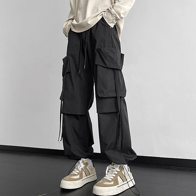 Men's Cargo Pants Cargo Trousers Baggy Pants Pocket Drawstring Elastic Waist Plain Comfort Breathable Outdoor Daily Going out Fashion Casual Black Khaki 16