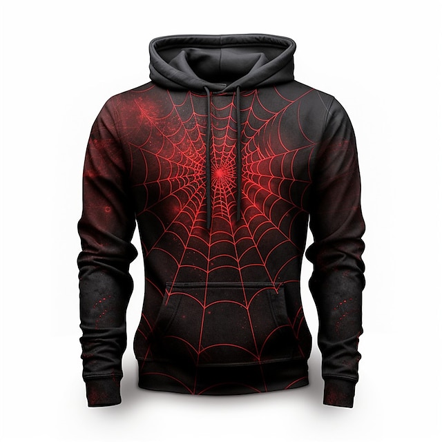  Hombre Graphic Arañas telaraña Sudadera Sudaderas Moda Diario Manga Larga Con Capucha Vacaciones Deporte Festivos Negro Rojo Estampado Bolsillo delantero Primavera & Otoño Diseñador