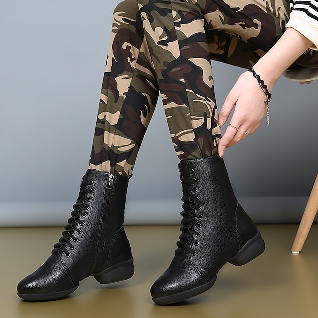  Women's Red Lace-Up Leather Dance Boots with Side Zipper, Comfortable and Stylish for Various Dance Styles, Perfect for Performances and Rehearsals