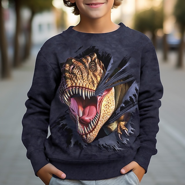  chłopcy 3d bluza z dinozaurem sweter z długim rękawem 3d drukuj zwierzę jesień zima moda streetwear fajny poliester dzieci 3-12 lat na zewnątrz na co dzień codzienny regularny krój