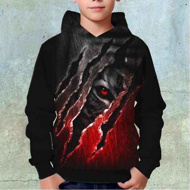 Boys 3D Animal Tiger Hoodie Pullover Long Sleeve 3D Print Fall Winter Fashion Streetwear Cool Kids 3-12 Years Outdoor Casual Daily Regular Fit 11