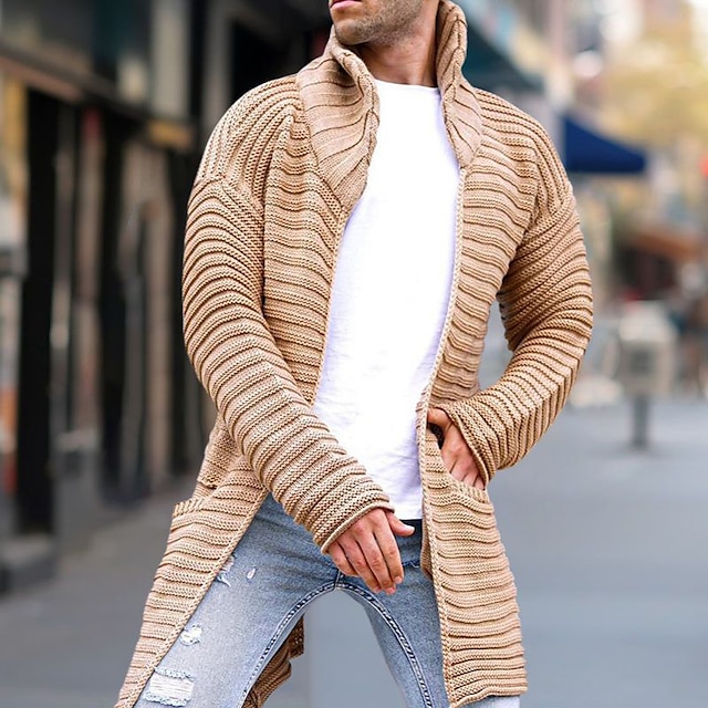  Bărbați Pulover Cardigan Jachetă de pulover Striat Tricotat Tunică Tricotat Simplu Guler de stand Încălziri Contemporan modern Purtare Zilnică Ieșire Îmbrăcăminte Iarnă Kaki M L XL