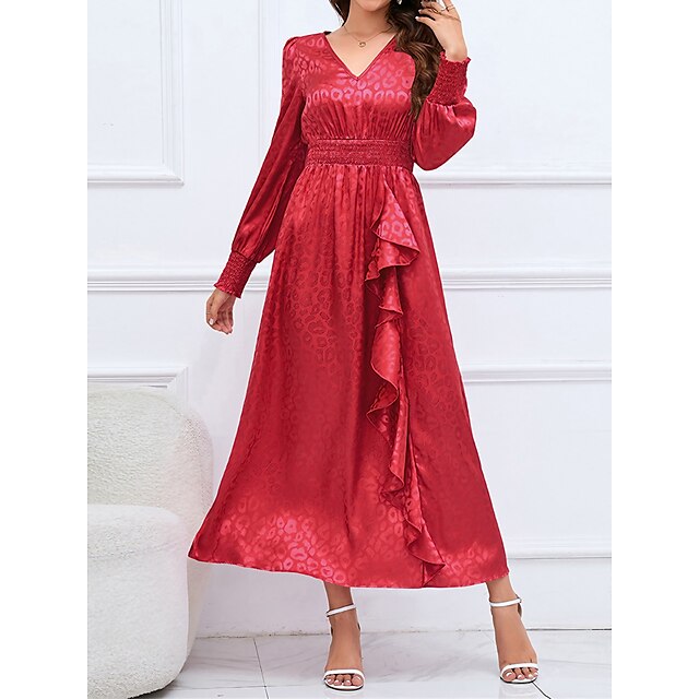  Women's Midi Dress Party Dress Cocktail Dress Wedding Guest Dress Black Red Blue Leopard Long Sleeve Fall Winter Autumn Ruched Fashion V Neck Winter Dress Wedding Guest Vacation 2023 S M L XL XXL