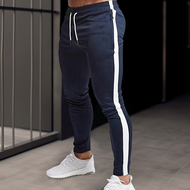 Men's Sweatpants Joggers Trousers Zipper Drawstring Elastic Waist Color Block Comfort Breathable Casual Daily Holiday Sports Fashion Black Navy Blue4