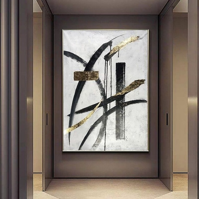  ręcznie robione obrazy olejne na płótnie dekoracje ścienne nowoczesny prosty czarny biały złoty linia abstrakcyjny do wystroju domu zwinięty bezramowy, nierozciągnięty obraz