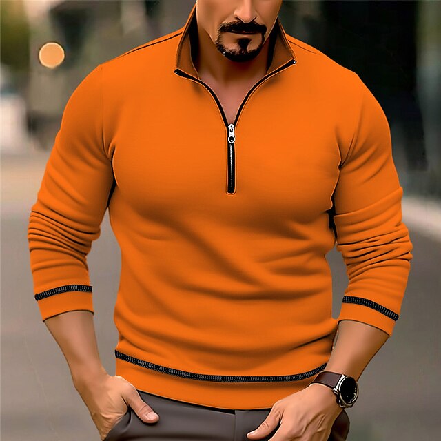 Men's T shirt Tee Zip Half Shirt Tee Top Long Sleeve Shirt Plain