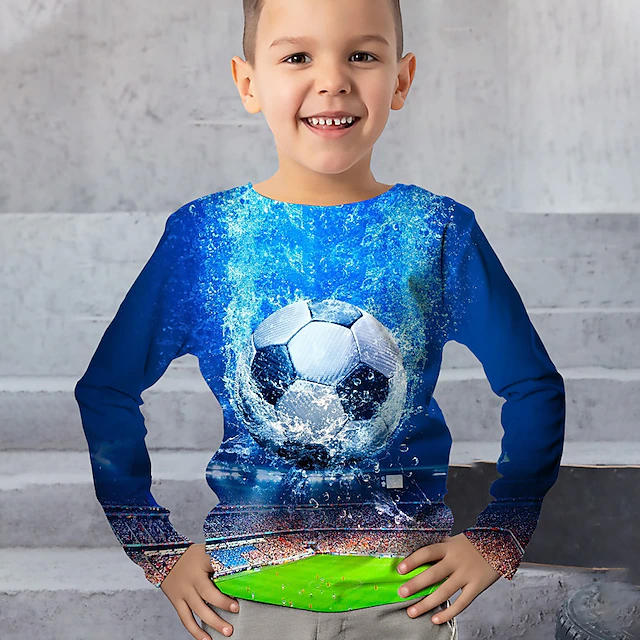 Boys 3D Football Tee Long Sleeve 3D Print Fall Winter Sports Fashion Streetwear Kids 3-12 Years Outdoor Casual Daily Regular Fit 7