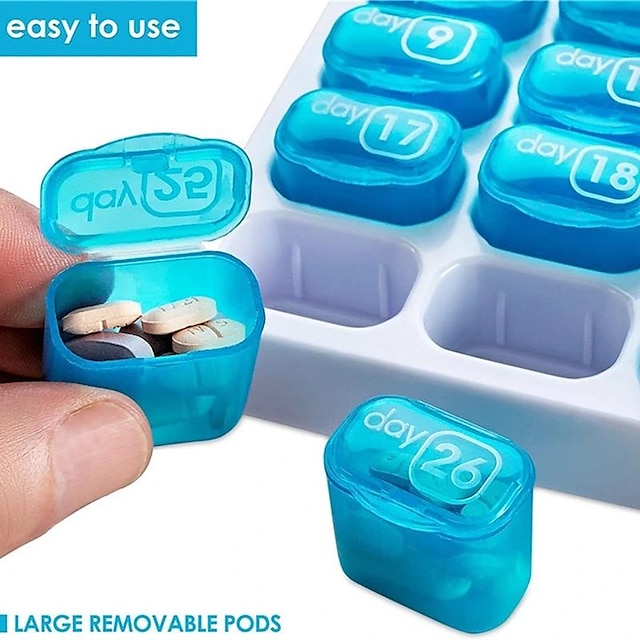  Pastillero de plástico con múltiples compartimentos, tipo teclado 31 compartimentos, almacenamiento independiente, pastilleros grandes con fecha