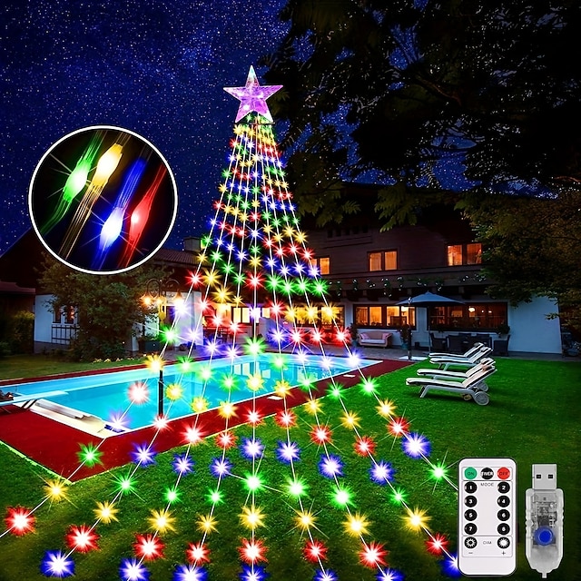 JIMACRO Weihnachtsbaum Außenlichter – 198 LEDs, USB, Wasserdicht Mit Fernbedienung