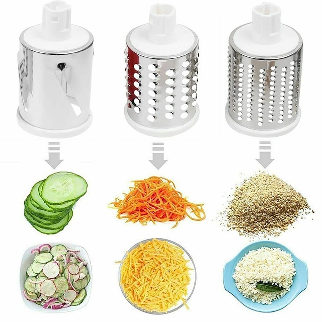 Roterende kaasrasp, groentesnijder met drie trommelbladen, rasp voor keuken sneller en eenvoudig snijden, roterende trommelrasp, ideaal voor kaas, komkommer, wortel, noten, enz