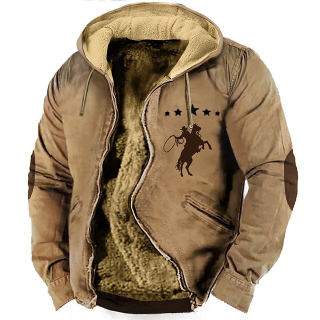  Graphic Horse Daily Classic Casual 3D Print Men's Holiday Vacation Going out Hoodie Jacket Fleece Jacket Outerwear Hoodies Light Brown Brown Green Hooded Long Sleeve Winter Fleece Designer