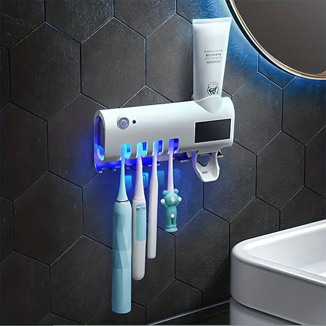  Esterilizador uv de escova de dentes, desinfetante de escova de dentes inteligente, suporte de escova de dentes montado na parede, acessórios de banheiro