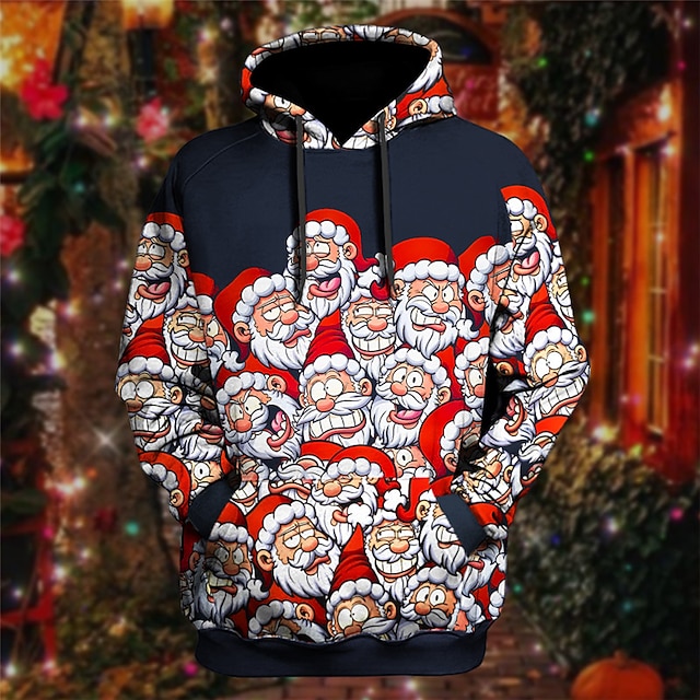  Weihnachtspullover mit Weihnachtsmann-Motiv, 3D-Hoodies für Herren, grafische Weihnachtsmann-Prints, täglicher, klassischer, lässiger 3D-Pullover, braune Baumwolle