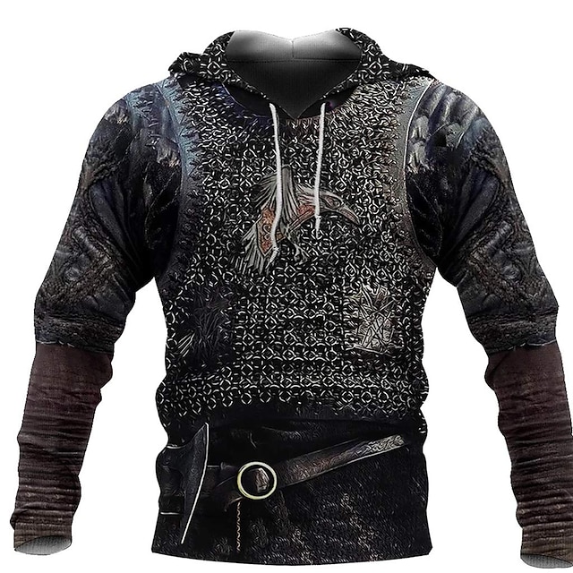  Warriors Viking Tattoo Hoodie Cartoon Manga Anime Front Pocket Graphic Hoodie For Men's Adults' 3D Print Polyster Casual Daily
