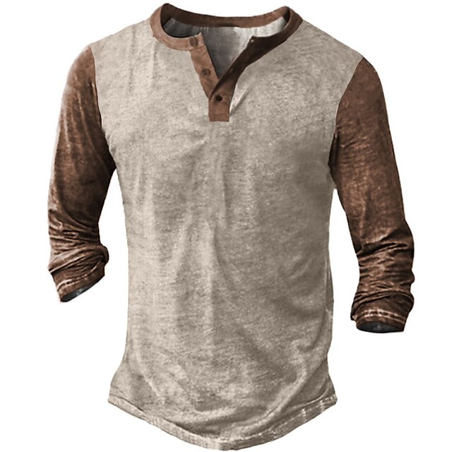 Men's Henley Shirt Tee Top Long Sleeve Shirt Color Block Henley Street ...