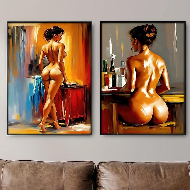  Set of 2 Abstract Nud Sexy Women Oil Painting on The Wall Handmade Modern Wall Art Canvas Picture for Living Room Home Decor Rolled Canvas (No Frame)