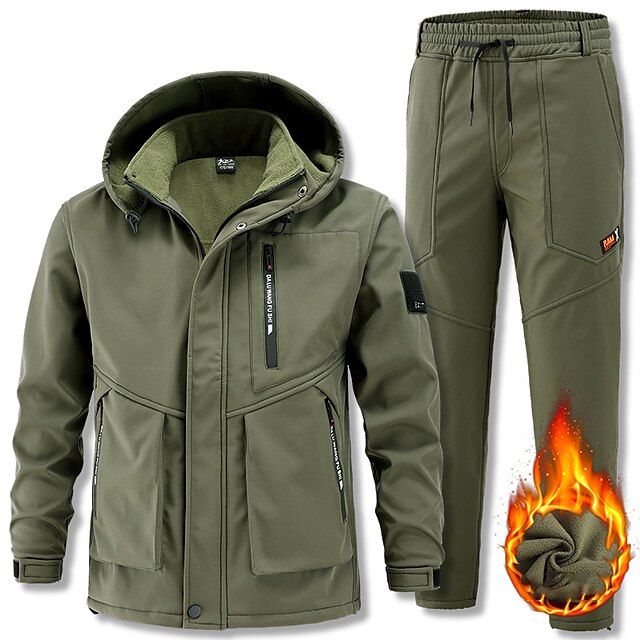 Homens Conjunto esportivo Jaqueta de Inverno Calças Térmicas Inverno Ao ar livre Térmico / Quente Prova-de-Água A Prova de Vento Inverno Jaquetas em Velocino / Lã Preto Verde Tropa Cinzento