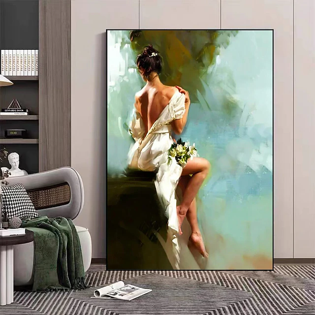 Artistic woman portrait canvas Handpainted woman facing back wall decor woman canvas Handmade woman canvas painting Modern Rolled Canvas (No Frame) 13