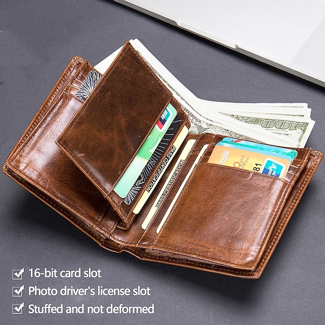  vintage herrplånbok i äkta läder med stor kapacitet kreditkortshållare förtjockad första lager kohudsplånbok make present