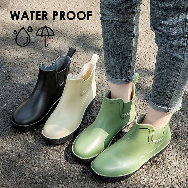  Women's Boots Water Proof Boots Jellies Shoes Outdoor Daily Booties Ankle Boots Flat Heel Round Toe Fashion Comfort Minimalism PVC Loafer Solid Color Black Green Beige