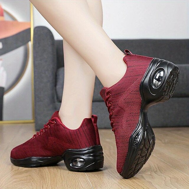 Women's Arch Support Dance Shoes Lace Up Air Cushion Mesh Sneakers with
