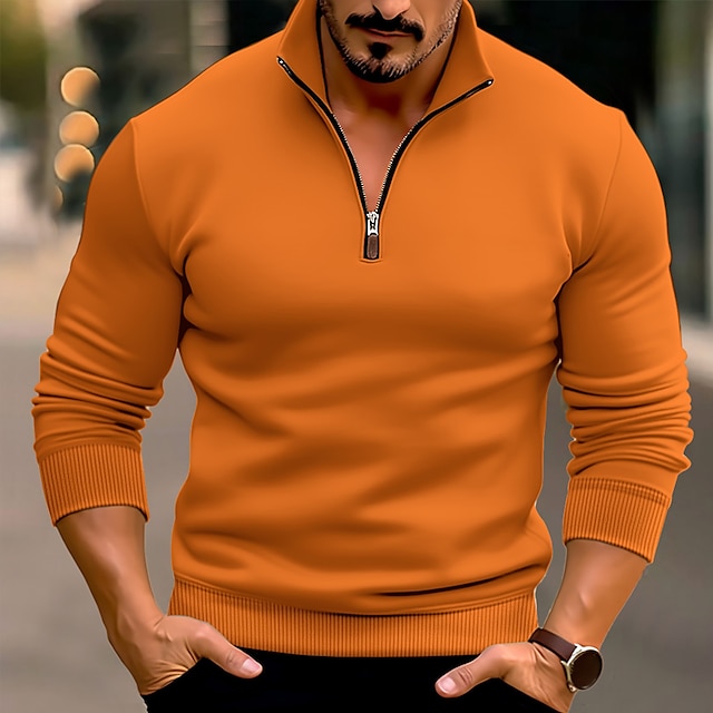  Men's Sweatshirt Zip Sweatshirt Black Pink Blue Orange Half Zip Plain Pocket Sports & Outdoor Daily Holiday Streetwear Basic Casual Spring &  Fall Clothing Apparel Hoodies Sweatshirts 