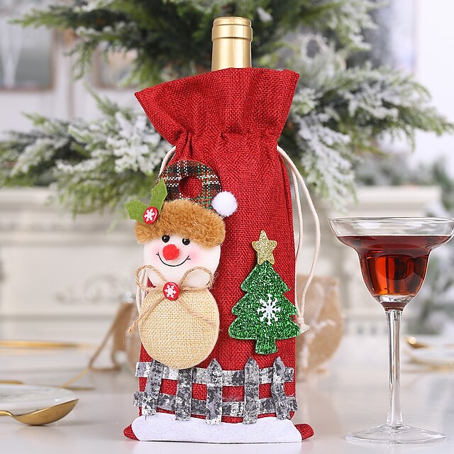  kerst wijnfles hoezen decoratie wijnfles kleding linnen wijnfles wijnfles tassen voor kerstfeest decoraties