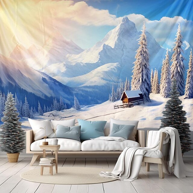  hengende billedvev vinter eventyrland snø skog veggkunst stor billedvev veggmaleri dekor fotografi bakteppe teppe gardin hjem soverom stue dekorasjon